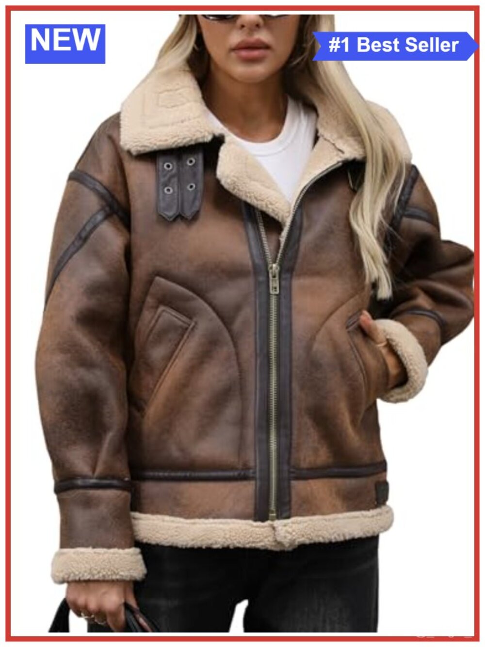 Faux Leather Jacket Sherpa Lined Aviator Bomber Coat